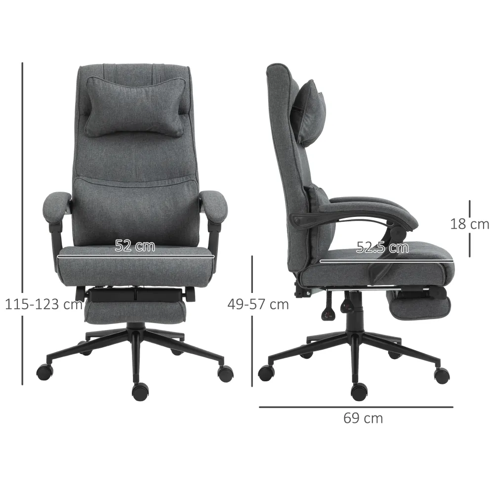Easycomfort Sedia da Ufficio Ergonomica ad Altezza Regolabile con Braccioli e Poggiapiedi, 66x70x115-123 cm, Grigia