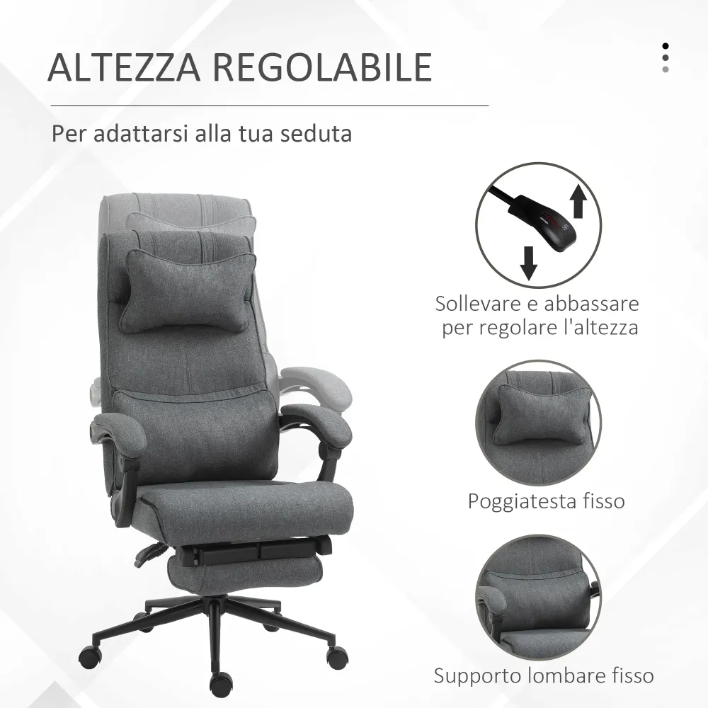 Easycomfort Sedia da Ufficio Ergonomica ad Altezza Regolabile con Braccioli e Poggiapiedi, 66x70x115-123 cm, Grigia