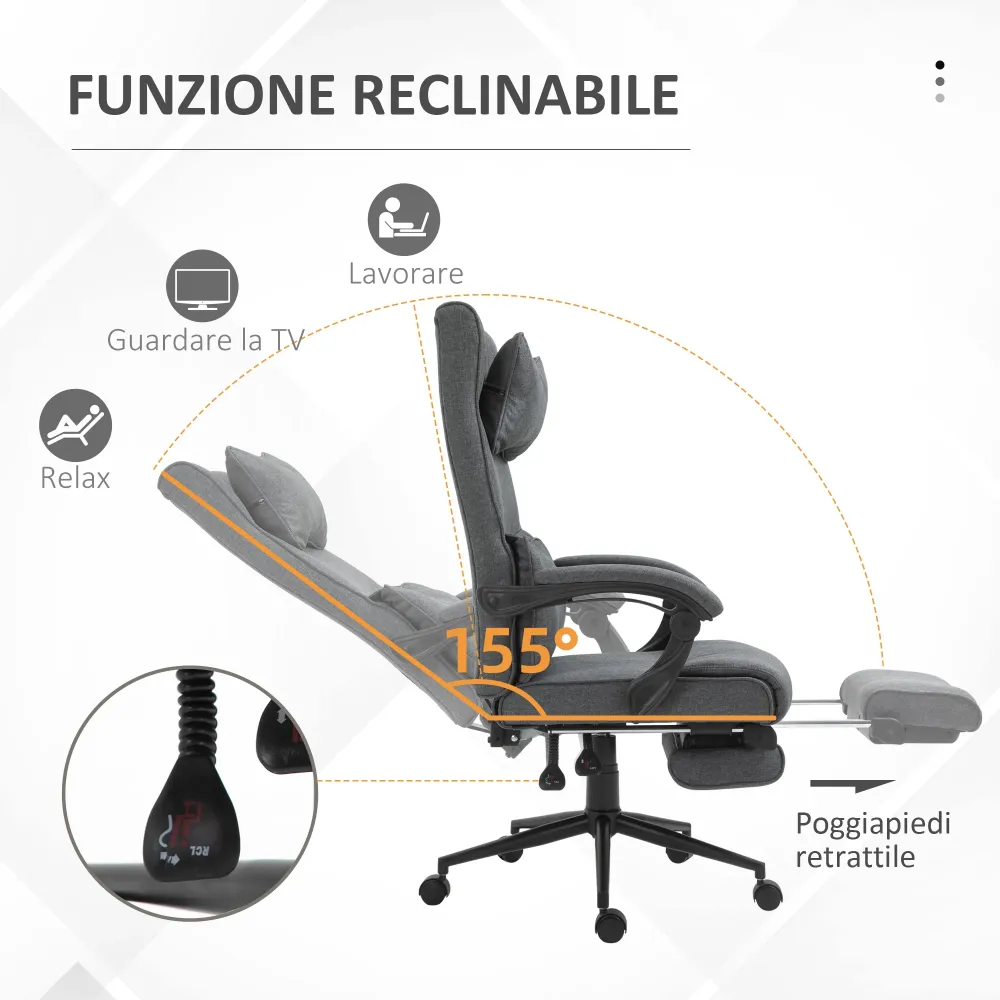 Easycomfort Sedia da Ufficio Ergonomica ad Altezza Regolabile con Braccioli e Poggiapiedi, 66x70x115-123 cm, Grigia