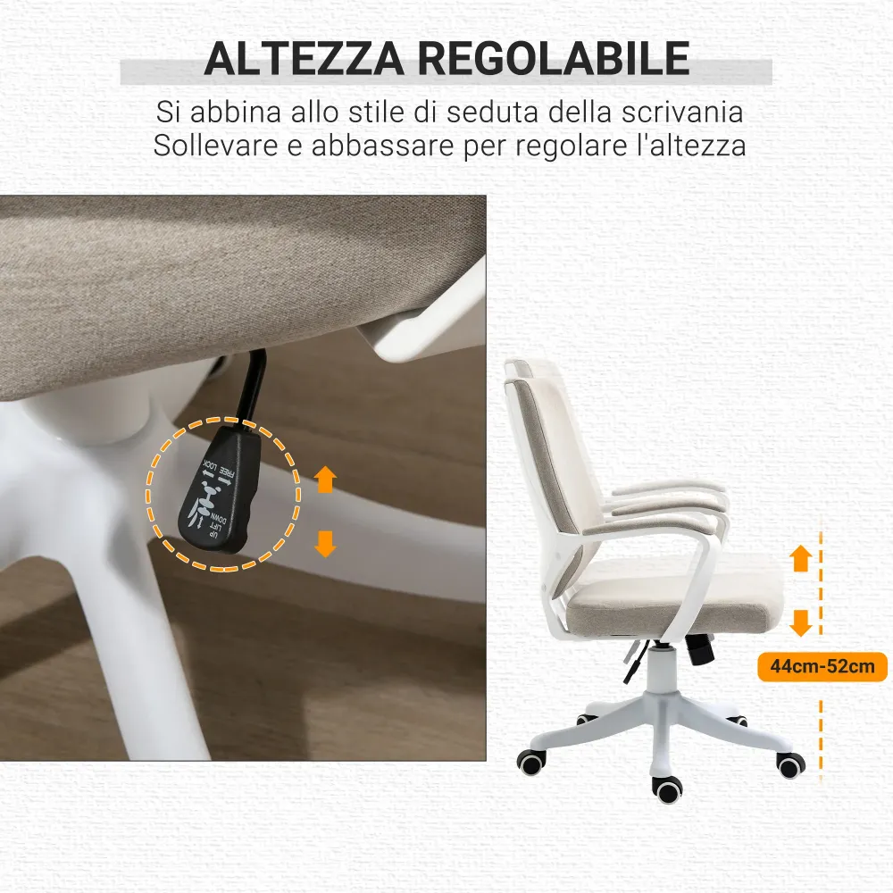 EasyComfort Sedia da Ufficio Ergonomica con Altezza Regolabile e Funzione Dondolo, 62x69x92-100cm, Beige