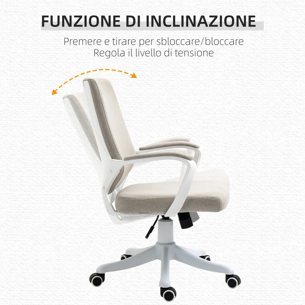 EasyComfort Sedia da Ufficio Ergonomica con Altezza Regolabile e Funzione Dondolo, 62x69x92-100cm, Beige