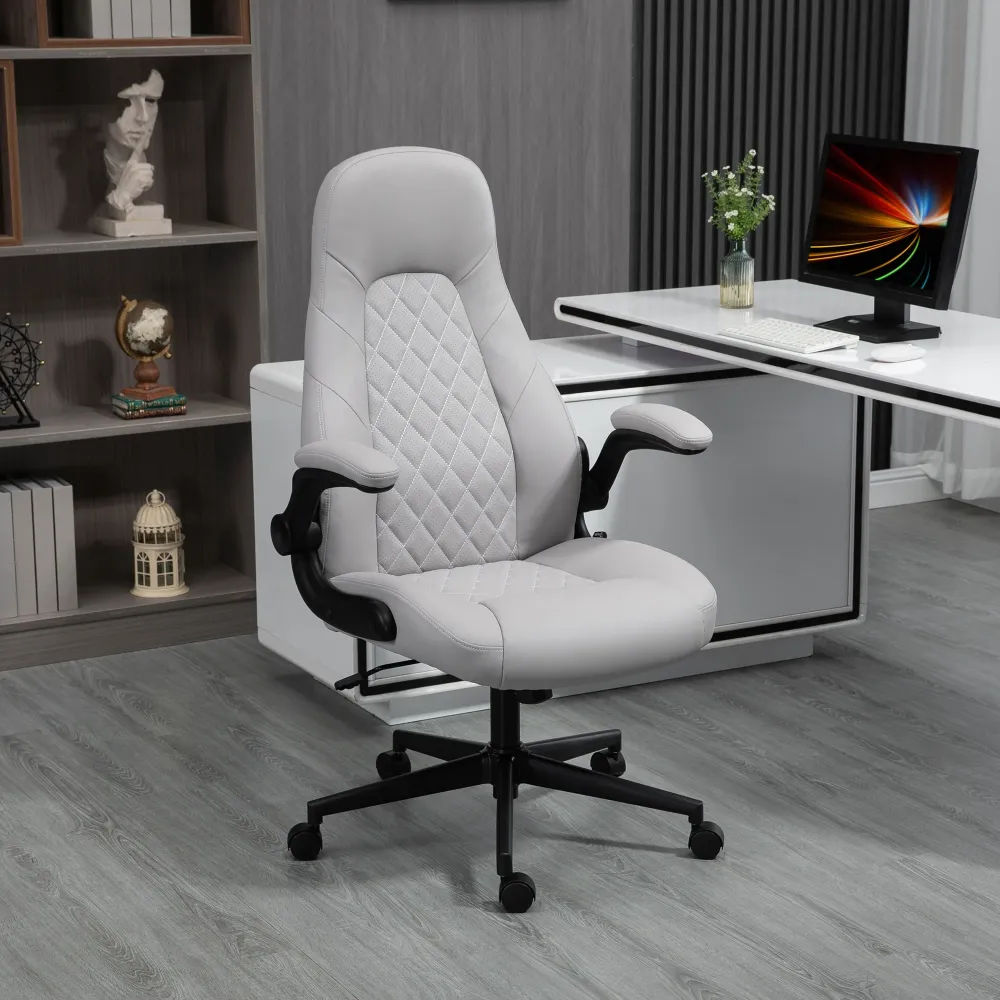 EASYCOMFORT Sedia da Ufficio Ergonomica con Braccioli Ribaltabili e Altezza Regolabile, 67x70x112-122 cm, Grigio