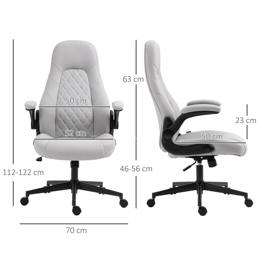 Easycomfort Sedia da Ufficio Ergonomica con Braccioli Ribaltabili e Altezza Regolabile, 67x70x112-122 cm, Grigio