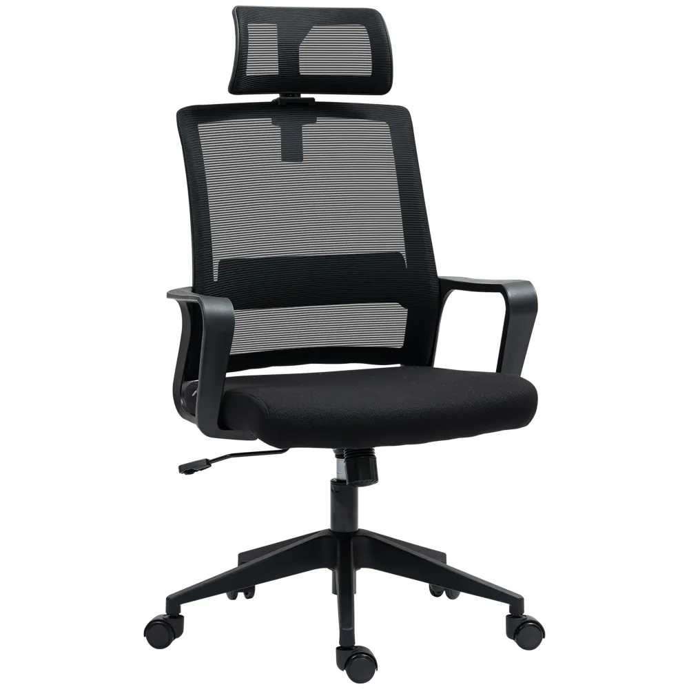 EasyComfort Sedia da Ufficio Ergonomica con Poggiatesta e Altezza Regolabili, Funzione Dondolo e Ruote, Nero