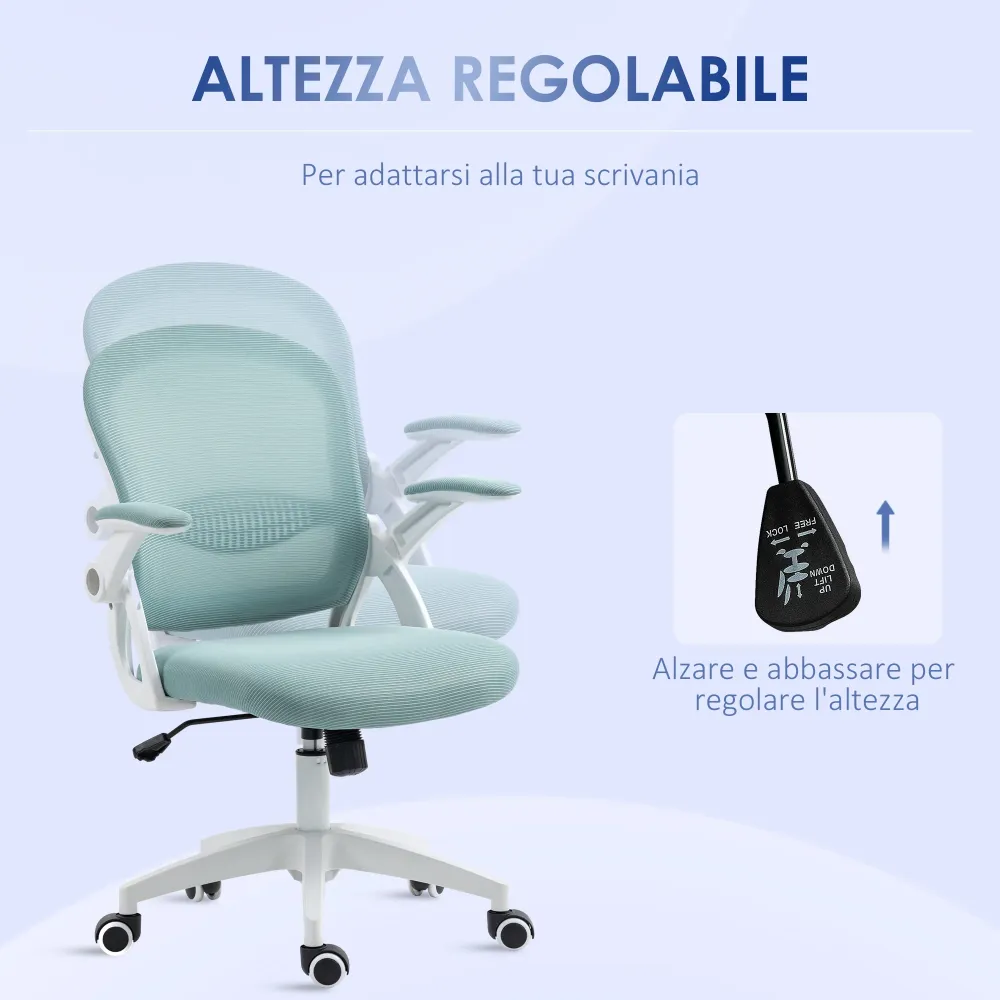 EasyComfort Sedia da Ufficio Ergonomica con Schienale Rete e Altezza Regolabile, 65.5x61.5x88-97.5cm, Azzurro