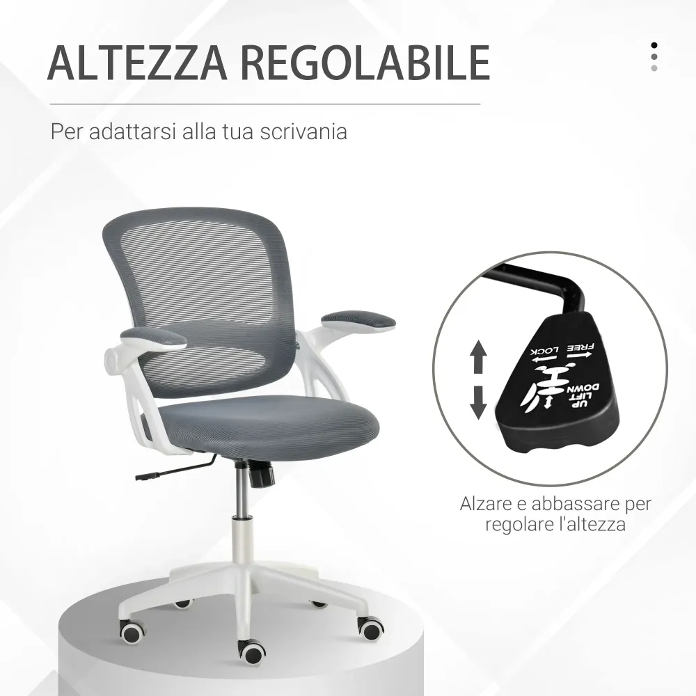 EASYCOMFORT Sedia da Ufficio Ergonomica con Schienale Rete e Seduta Imbottita, Altezza Regolabile, 65.5x61.5x88-97.5cm, Gr...