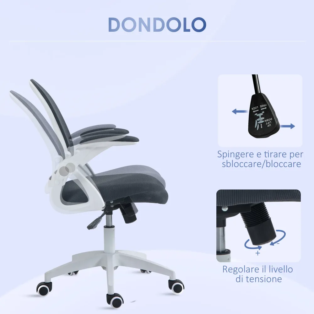 EasyComfort Sedia da Ufficio Ergonomica con Schienale Rete e Altezza Regolabile, 65.5x61.5x88-97.5cm, Grigio
