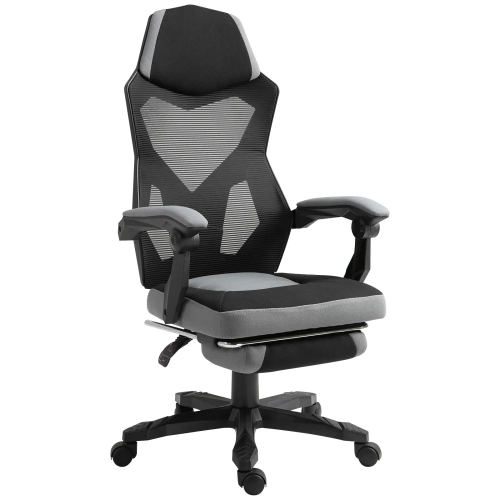 EasyComfort Sedia da Ufficio Ergonomica con Schienale Reclinabile, Poggiapiedi Retrattile, Altezza Regolabile, Grigio