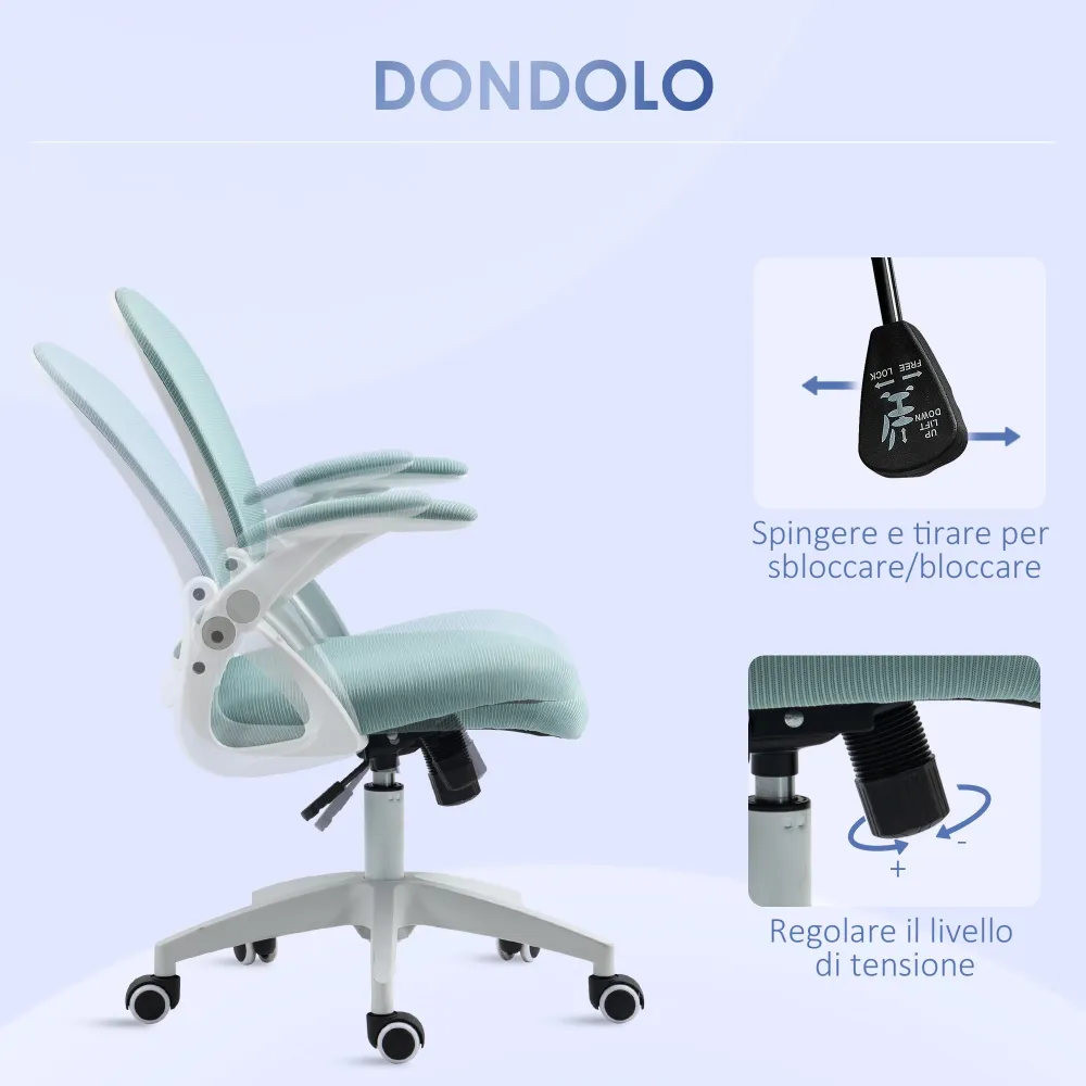 EasyComfort Sedia da Ufficio Ergonomica con Schienale Rete e Altezza Regolabile, 65.5x61.5x88-97.5cm, Azzurro