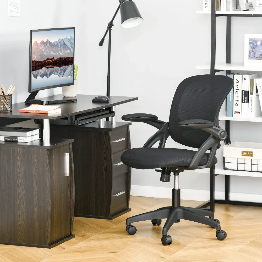 Easycomfort Sedia da Ufficio Ergonomica con Schienale Rete e Seduta Imbottita, Altezza Regolabile, 65.5x61.5x88-97.5cm, Nero