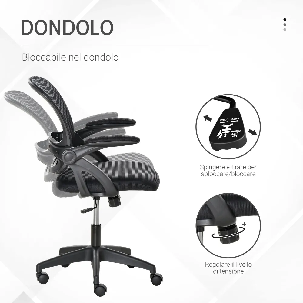Easycomfort Sedia da Ufficio Ergonomica con Schienale Rete e Seduta Imbottita, Altezza Regolabile, 65.5x61.5x88-97.5cm, Nero
