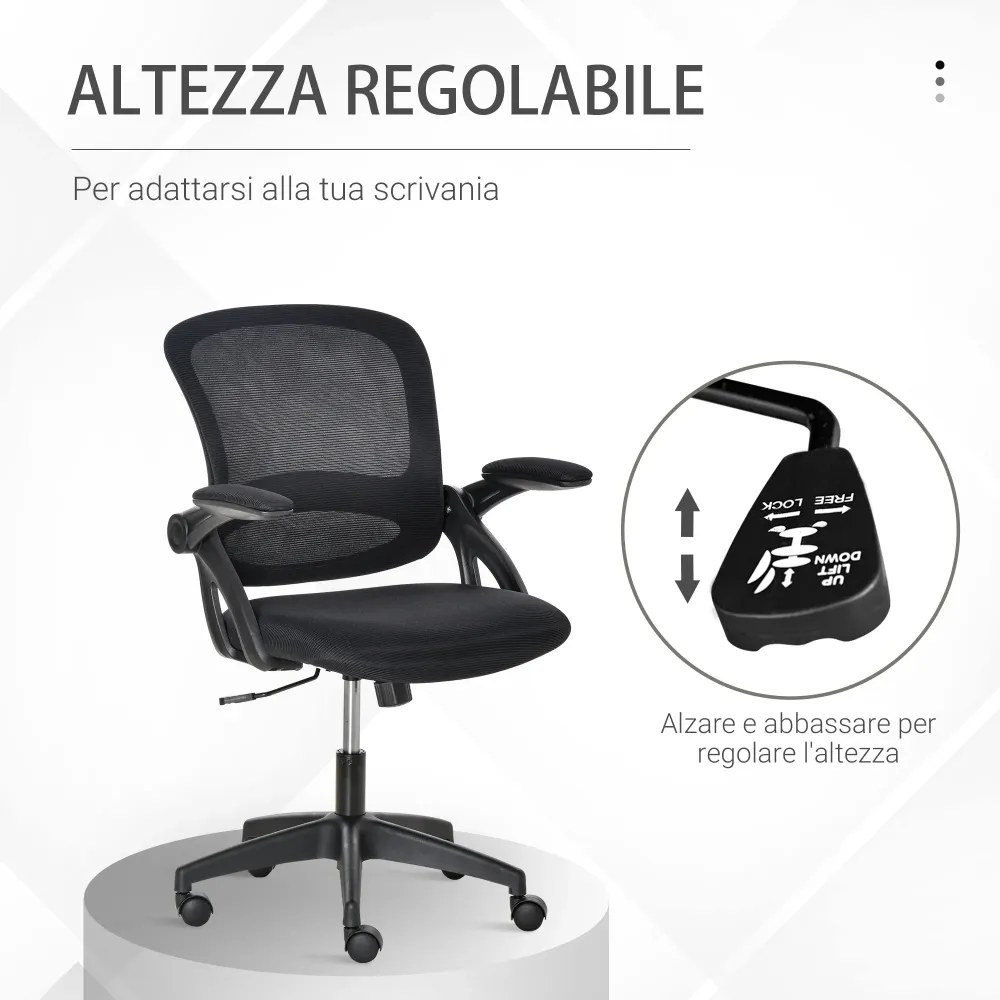 Easycomfort Sedia da Ufficio Ergonomica con Schienale Rete e Seduta Imbottita, Altezza Regolabile, 65.5x61.5x88-97.5cm, Nero
