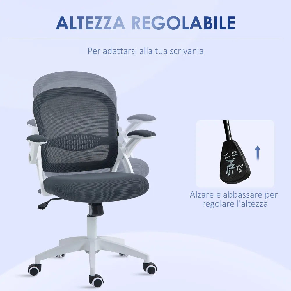 EasyComfort Sedia da Ufficio Ergonomica con Schienale Rete e Altezza Regolabile, 65.5x61.5x88-97.5cm, Grigio