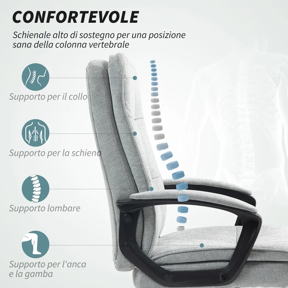 EasyComfort Sedia da Ufficio Ergonomica con Schienale Alto, Altezza Regolabile e Dondolo, Grigio