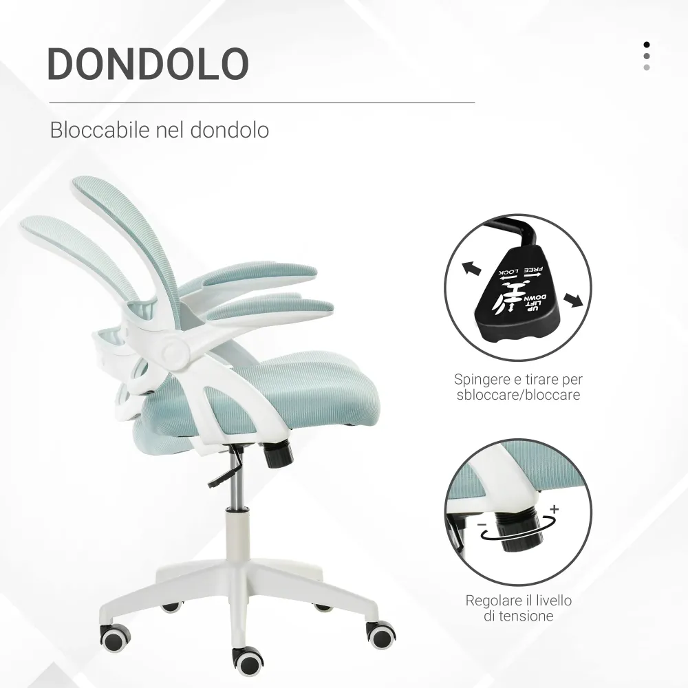 Easycomfort Sedia da Ufficio Ergonomica con Schienale Rete e Seduta Imbottita, Altezza Regolabile, 65.5x61.5x88-97.5cm, Az...