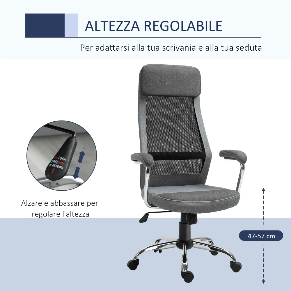 Easycomfort Sedia da Ufficio Ergonomica Girevole, Altezza Regolabile e Dondolamento, Poltrona Tessuto Rete 65x67x119-129cm...