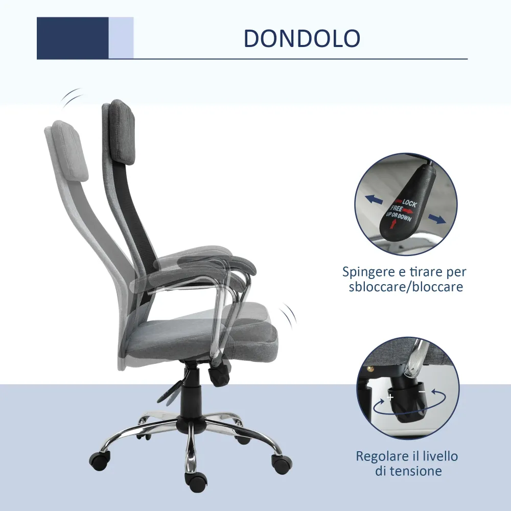 Easycomfort Sedia da Ufficio Ergonomica Girevole, Altezza Regolabile e Dondolamento, Poltrona Tessuto Rete 65x67x119-129cm...