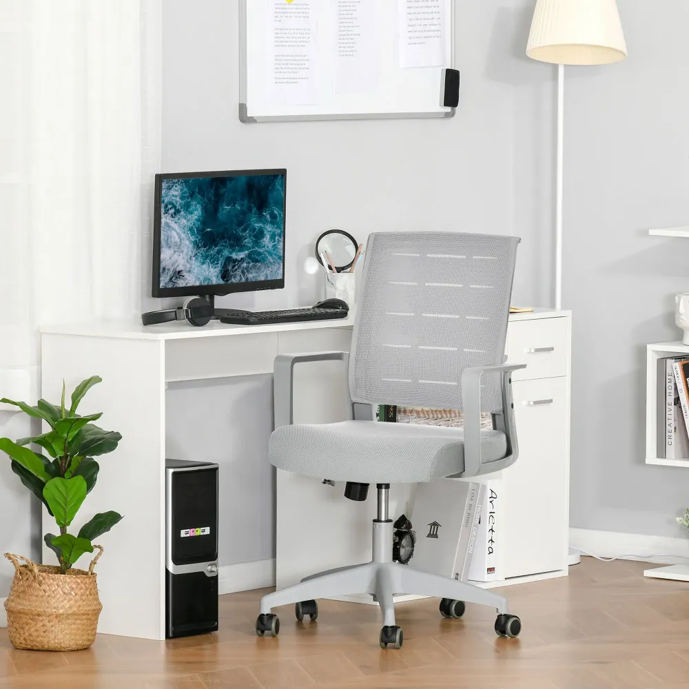 Easycomfort Sedia da Ufficio Ergonomica Girevole con Altezza Regolabile, Ruote e Braccioli, 59x61x95.5-105cm Grigio