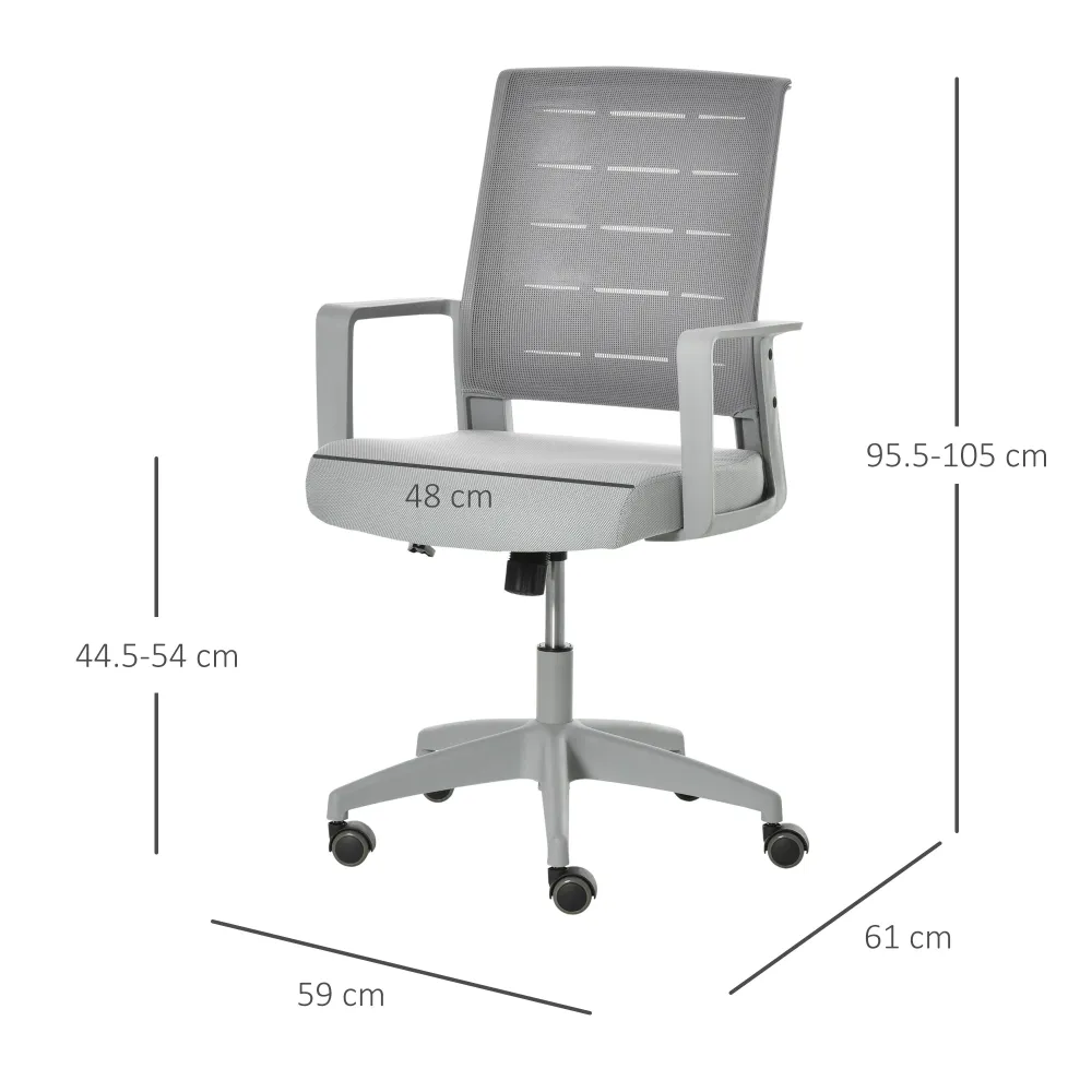 Easycomfort Sedia da Ufficio Ergonomica Girevole con Altezza Regolabile, Ruote e Braccioli, 59x61x95.5-105cm Grigio
