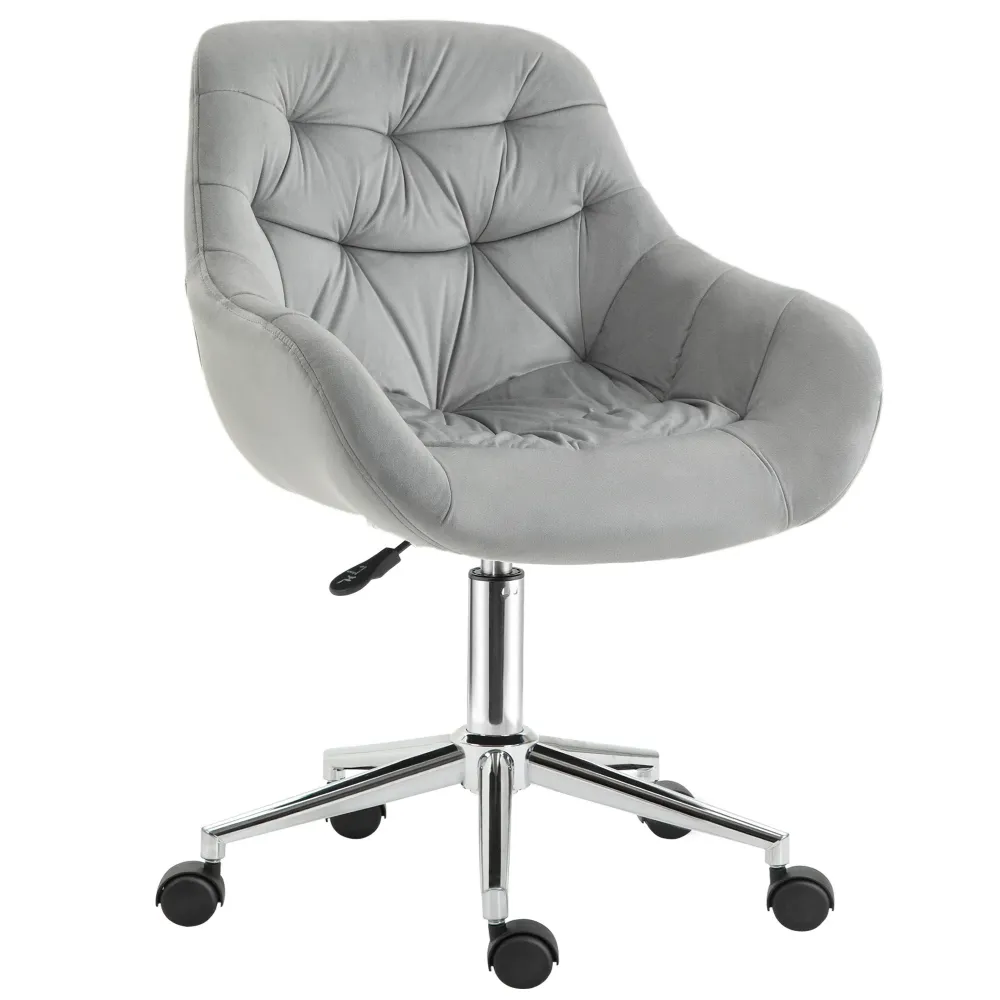 Easycomfort Sedia da Ufficio Ergonomica Girevole con Altezza Regolabile e Ruote, Rivestimento Velluto, 59x58x80-90cm, Grigio