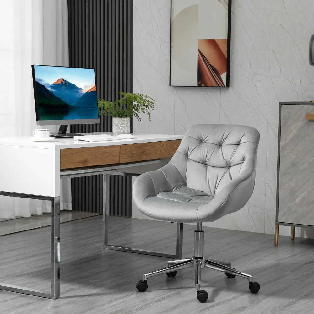 Easycomfort Sedia da Ufficio Ergonomica Girevole con Altezza Regolabile e Ruote, Rivestimento Velluto, 59x58x80-90cm, Grigio