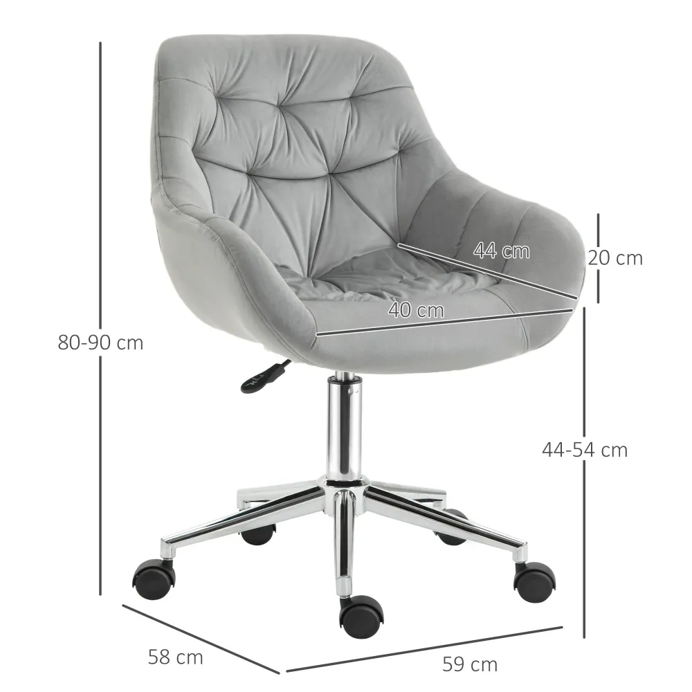 Easycomfort Sedia da Ufficio Ergonomica Girevole con Altezza Regolabile e Ruote, Rivestimento Velluto, 59x58x80-90cm, Grigio
