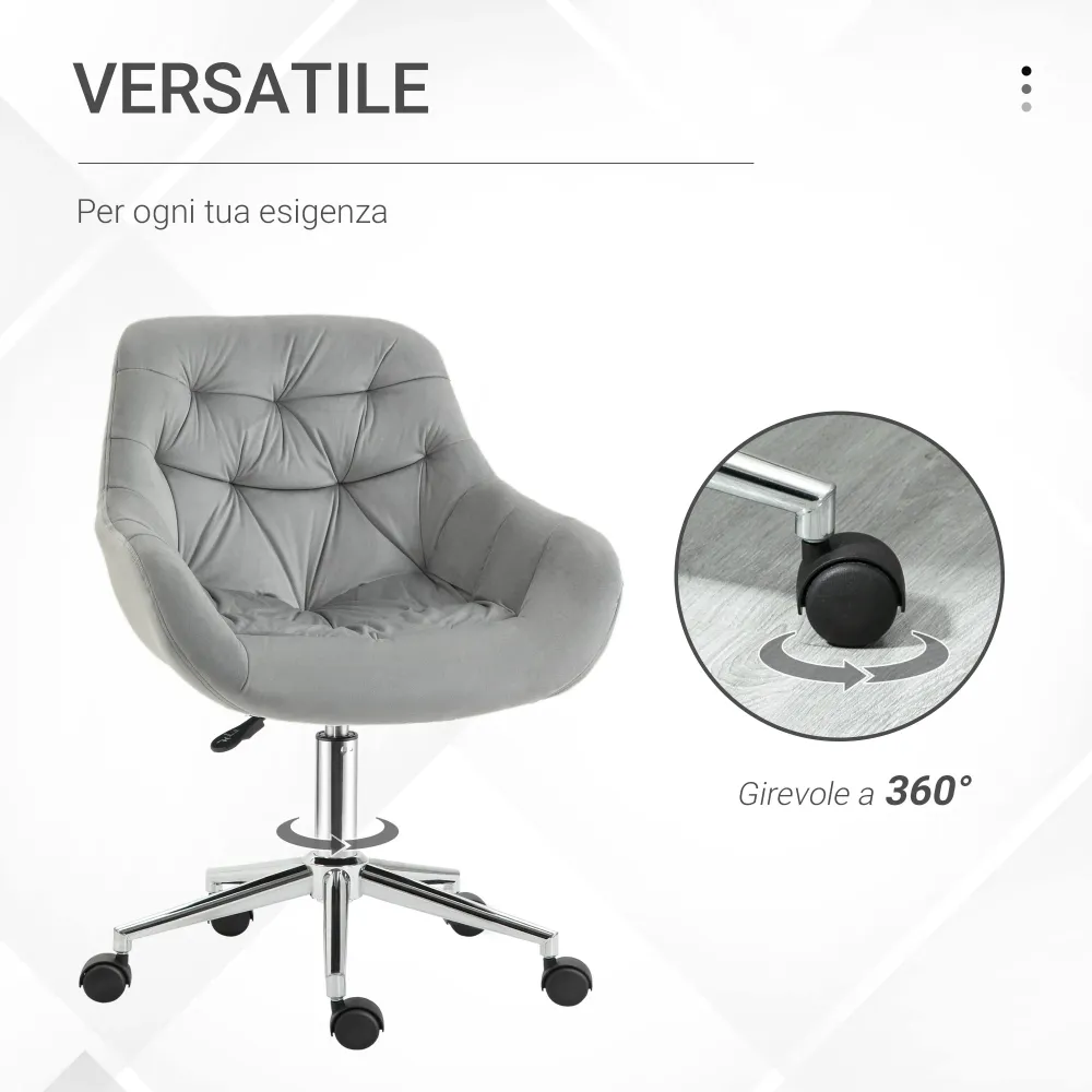 Easycomfort Sedia da Ufficio Ergonomica Girevole con Altezza Regolabile e Ruote, Rivestimento Velluto, 59x58x80-90cm, Grigio
