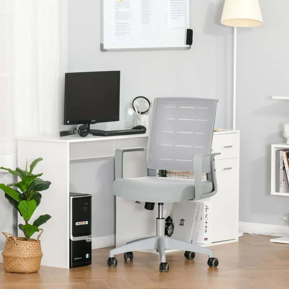 EASYCOMFORT Sedia da Ufficio Ergonomica Girevole con Altezza Regolabile, Ruote e Braccioli, 59x61x95.5-105cm Grigio