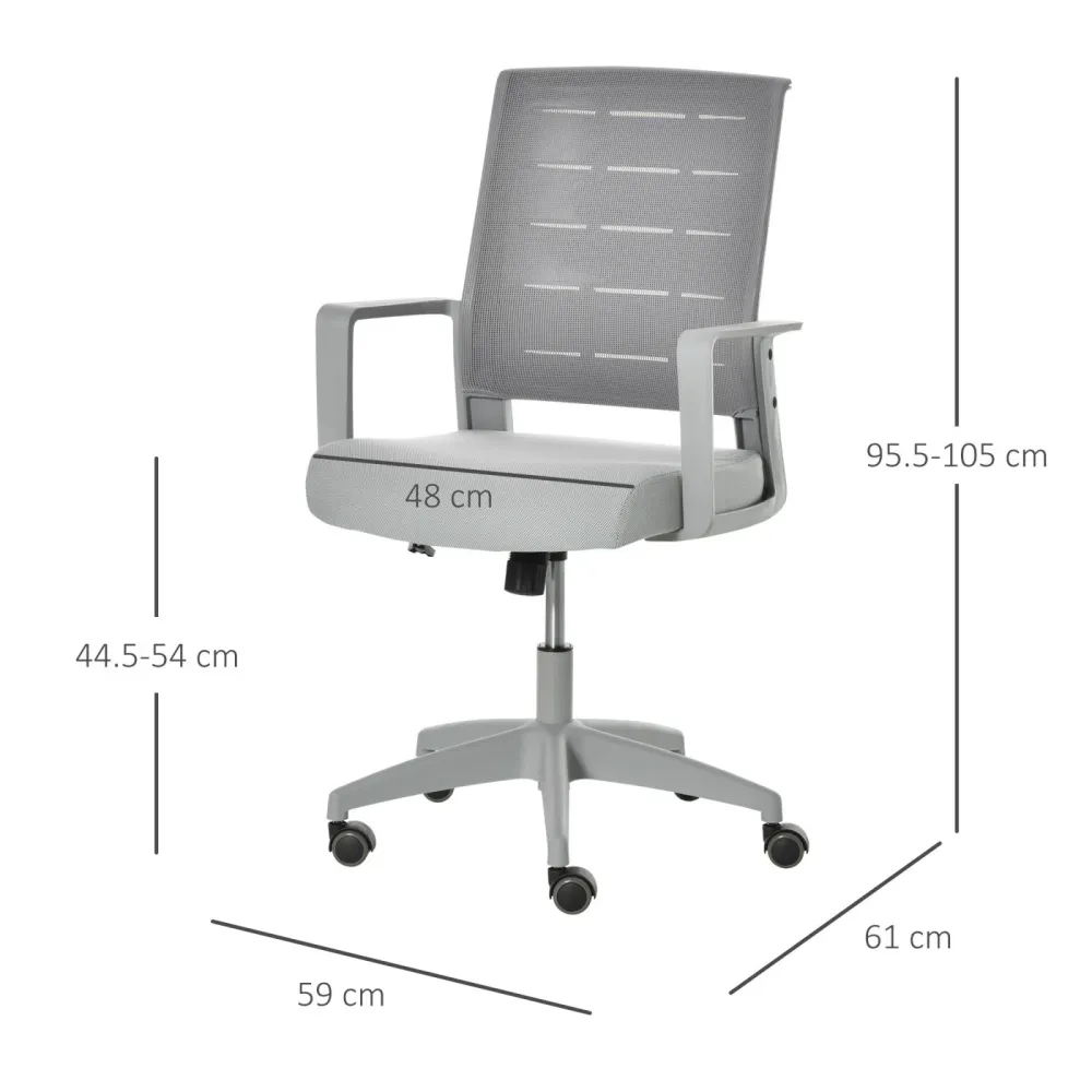 EASYCOMFORT Sedia da Ufficio Ergonomica Girevole con Altezza Regolabile, Ruote e Braccioli, 59x61x95.5-105cm Grigio