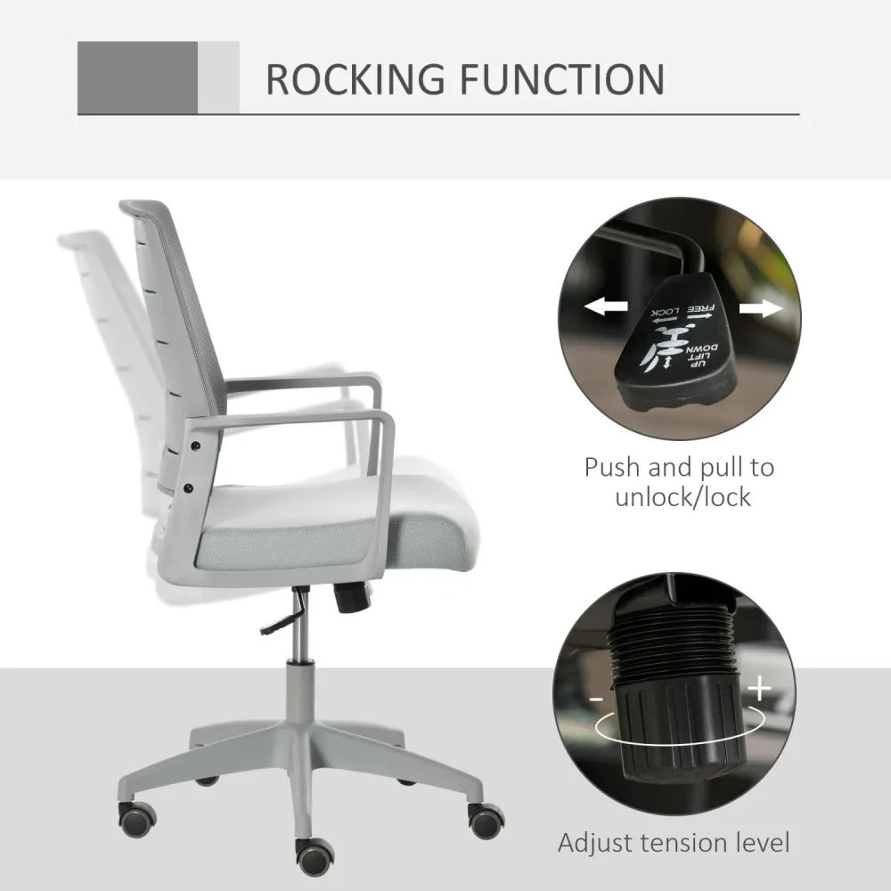 EASYCOMFORT Sedia da Ufficio Ergonomica Girevole con Altezza Regolabile, Ruote e Braccioli, 59x61x95.5-105cm Grigio