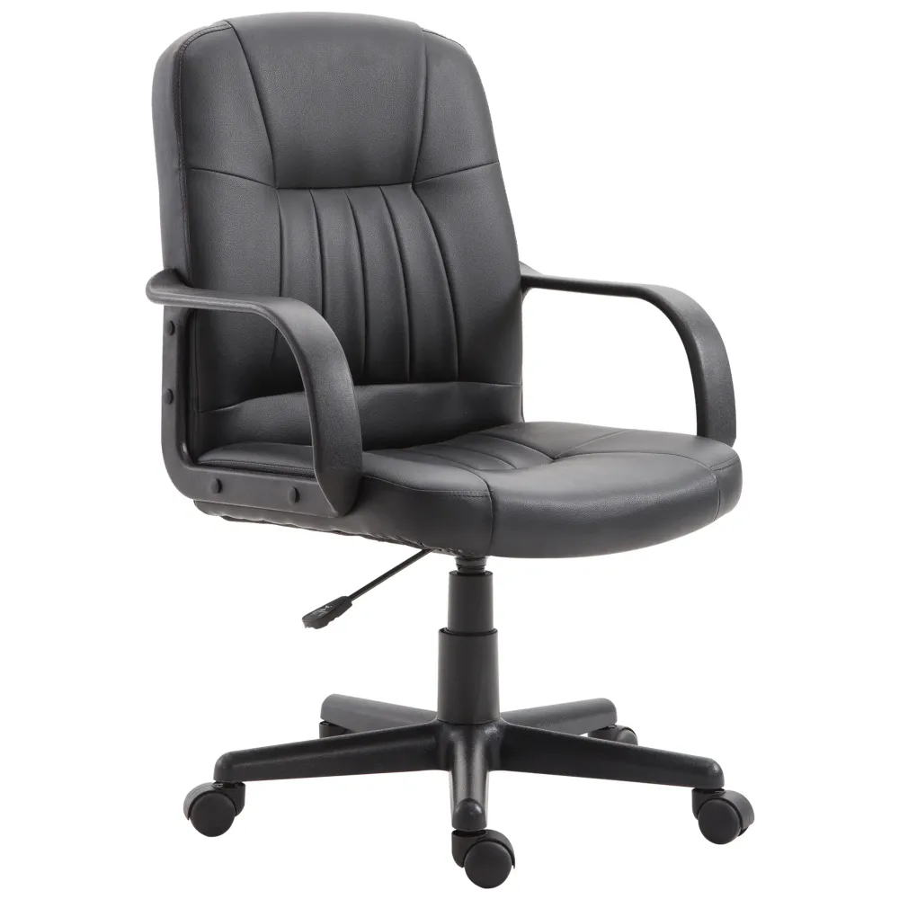 Easycomfort Sedia da Ufficio Ergonomica e Girevole, Poltrona da Ufficio con Altezza Regolabile Similpelle 60×60×90-99cm Nero