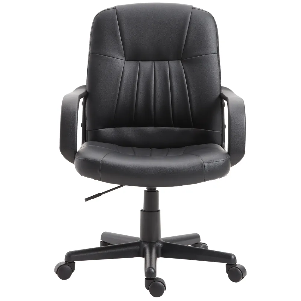 Easycomfort Sedia da Ufficio Ergonomica e Girevole, Poltrona da Ufficio con Altezza Regolabile Similpelle 60×60×90-99cm Nero