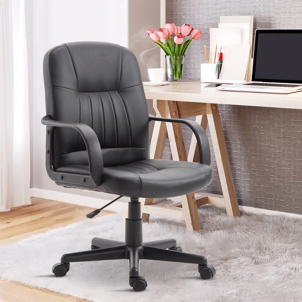 Easycomfort Sedia da Ufficio Ergonomica e Girevole, Poltrona da Ufficio con Altezza Regolabile Similpelle 60×60×90-99cm Nero