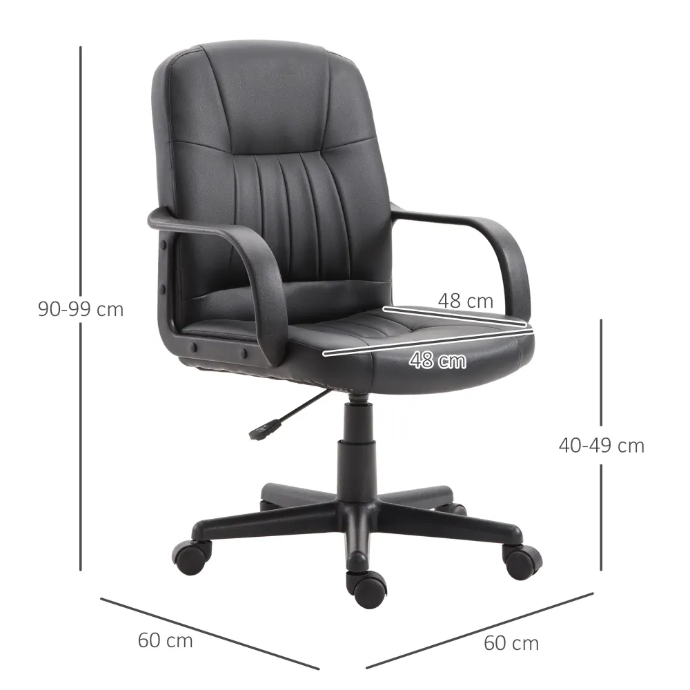 Easycomfort Sedia da Ufficio Ergonomica e Girevole, Poltrona da Ufficio con Altezza Regolabile Similpelle 60×60×90-99cm Nero