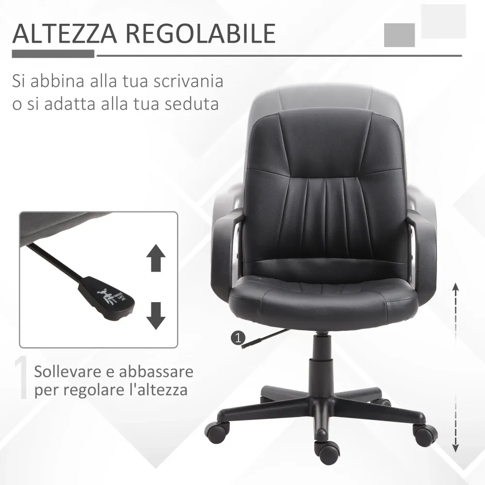 Easycomfort Sedia da Ufficio Ergonomica e Girevole, Poltrona da Ufficio con Altezza Regolabile Similpelle 60×60×90-99cm Nero