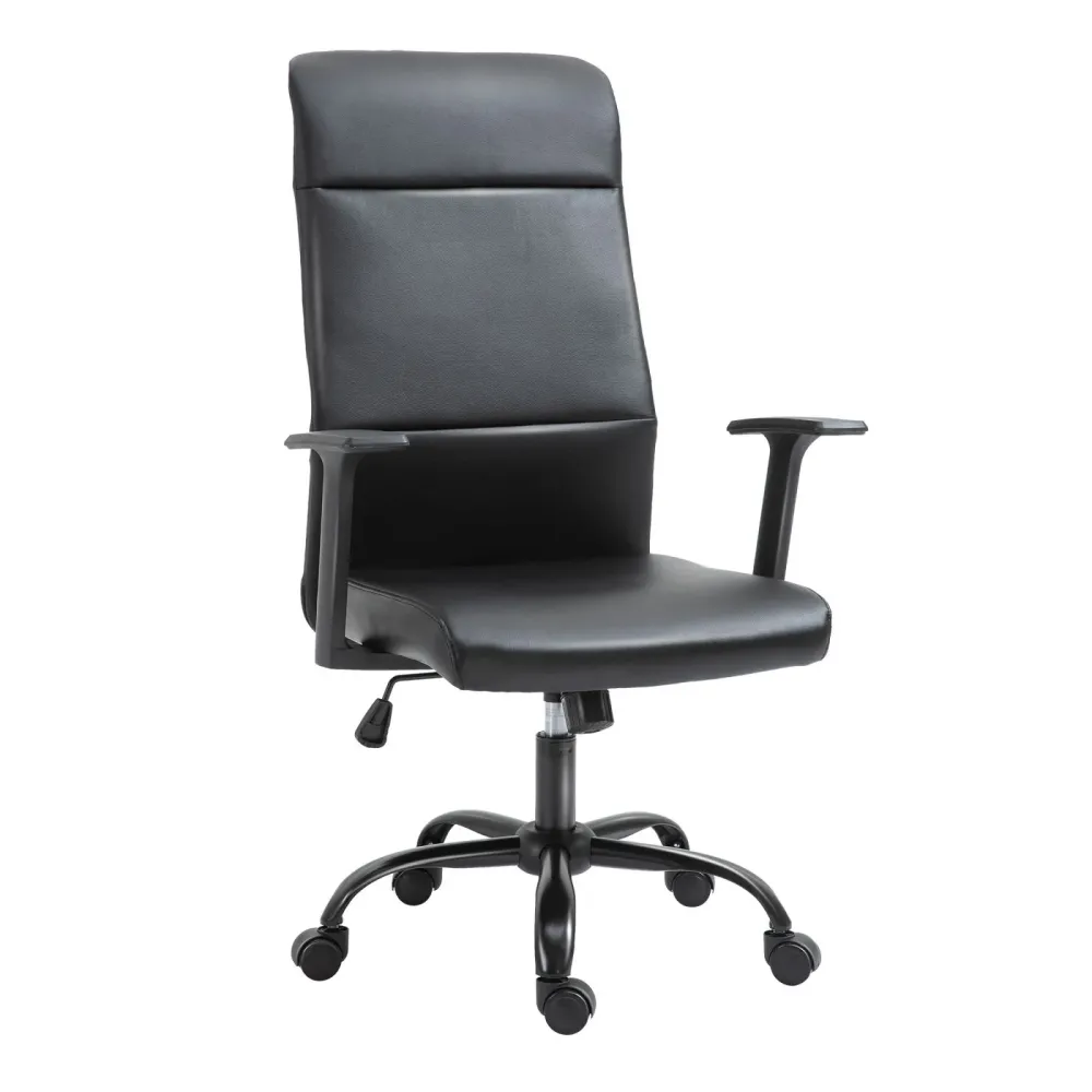 EASYCOMFORT Sedia da ufficio Ergonomica e Girevole Similpelle Nera 61x61x109-115cm