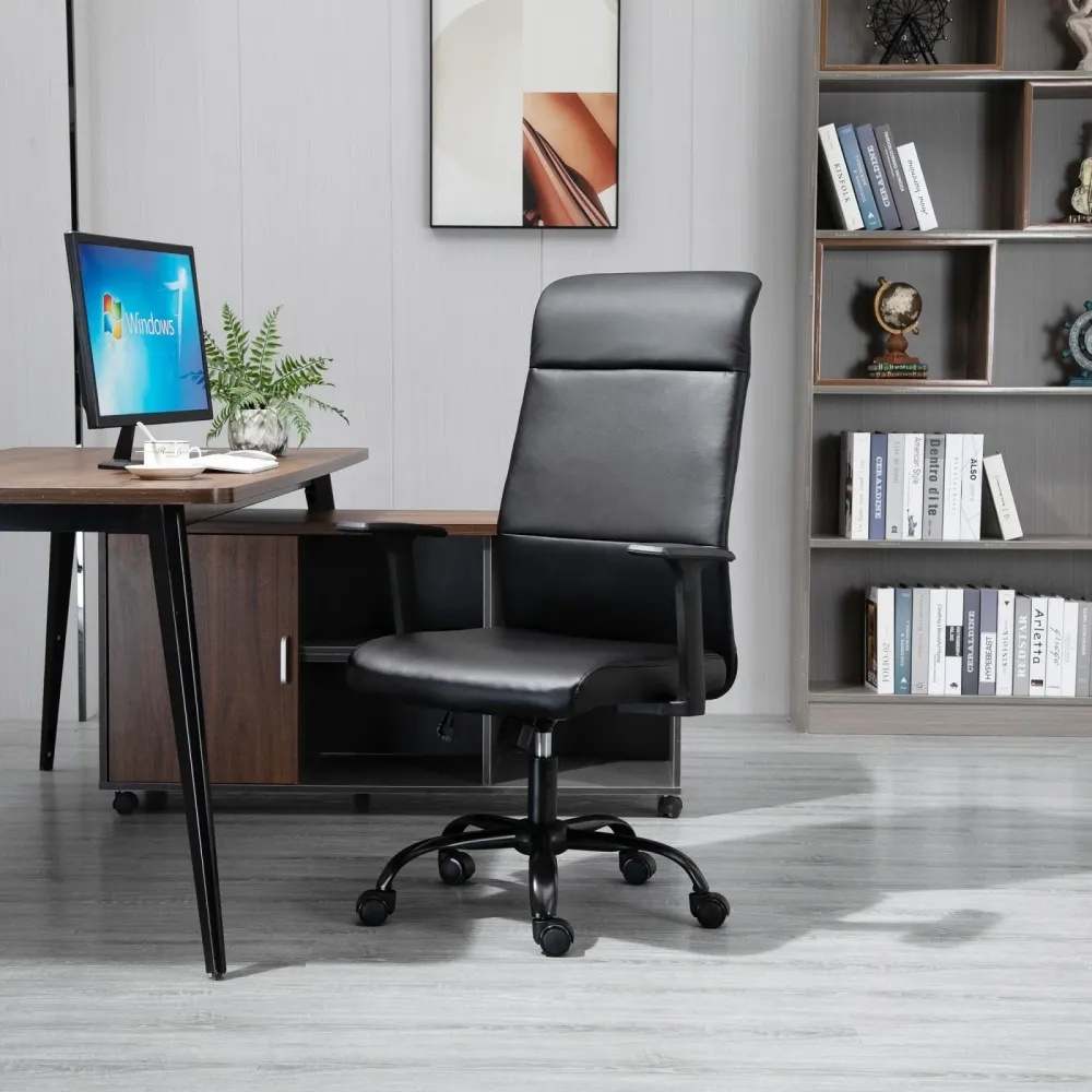 EASYCOMFORT Sedia da ufficio Ergonomica e Girevole Similpelle Nera 61x61x109-115cm