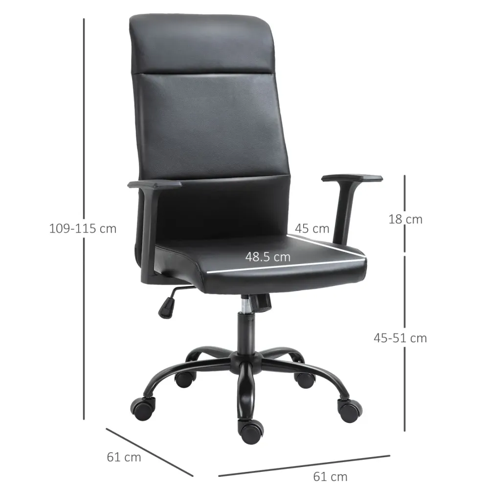 EASYCOMFORT Sedia da ufficio Ergonomica e Girevole Similpelle Nera 61x61x109-115cm