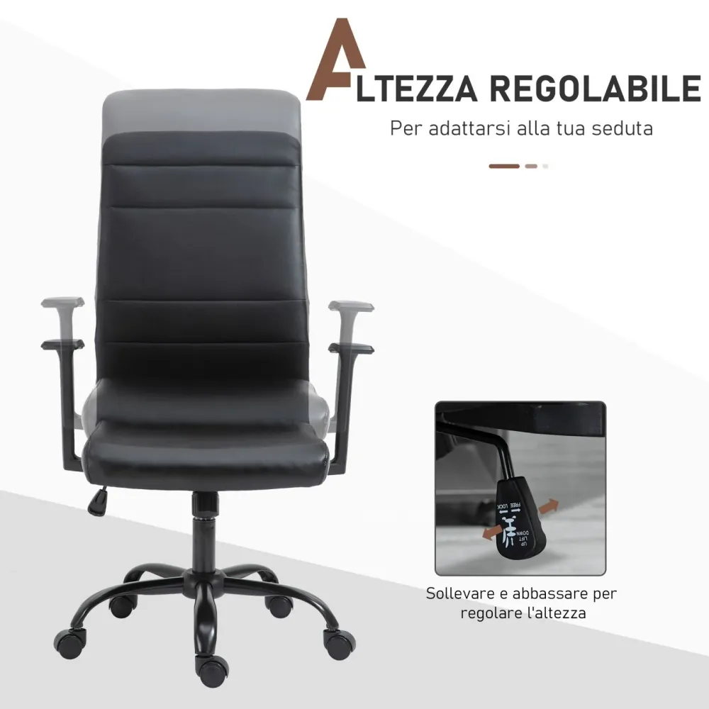 EASYCOMFORT Sedia da ufficio Ergonomica e Girevole Similpelle Nera 61x61x109-115cm