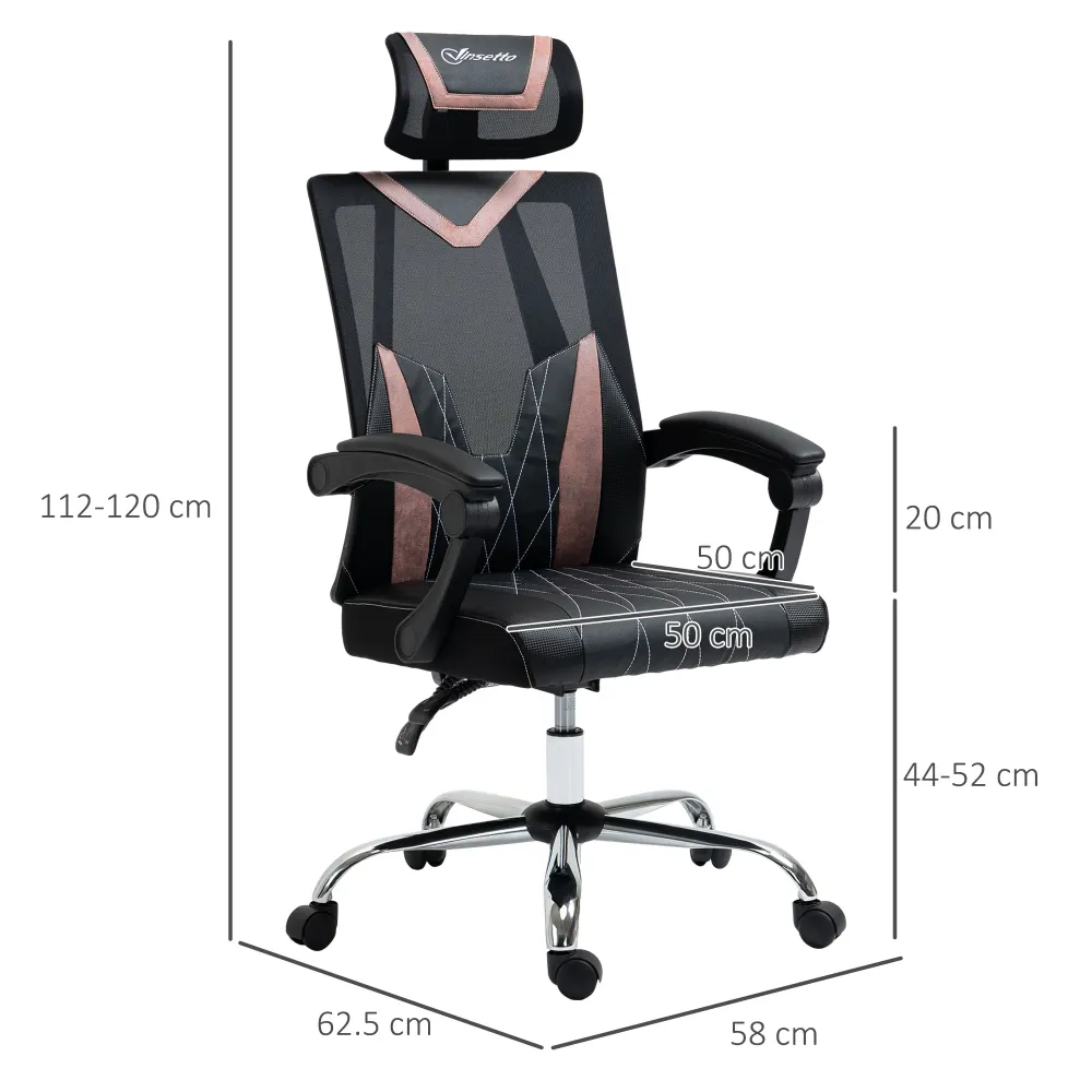 Easycomfort Sedia da Ufficio Ergonomica Inclinabile 130° con Supporto Lombare e Cervicale, 58x62.5x112-120cm