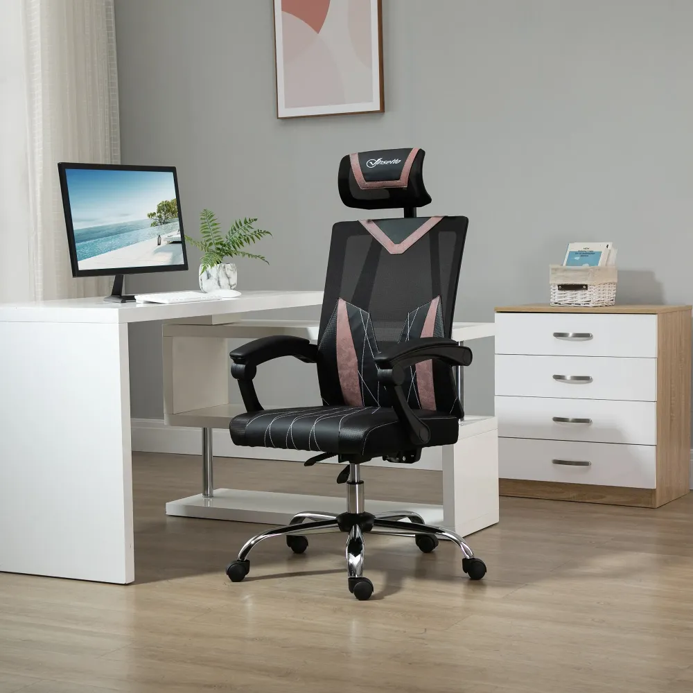 Easycomfort Sedia da Ufficio Ergonomica Inclinabile 130° con Supporto Lombare e Cervicale, 58x62.5x112-120cm