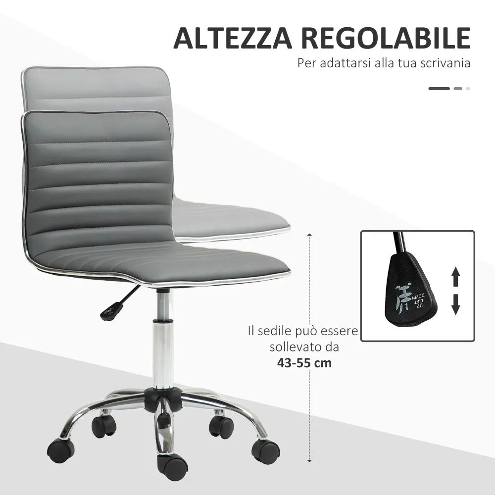 EasyComfort Sedia da Ufficio Ergonomica Pelle PU con Altezza Regolabile, Seduta Girevole e Ruote, Grigio Scuro