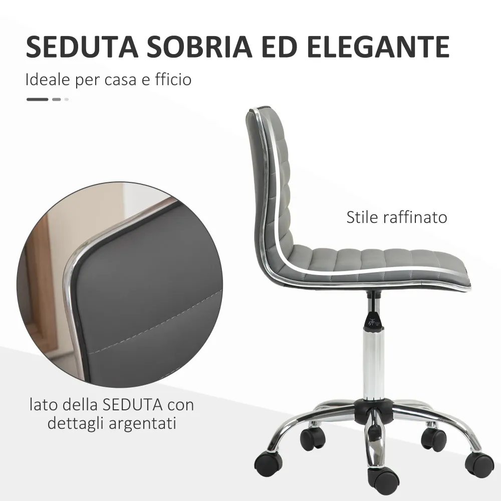 EasyComfort Sedia da Ufficio Ergonomica Pelle PU con Altezza Regolabile, Seduta Girevole e Ruote, Grigio Scuro
