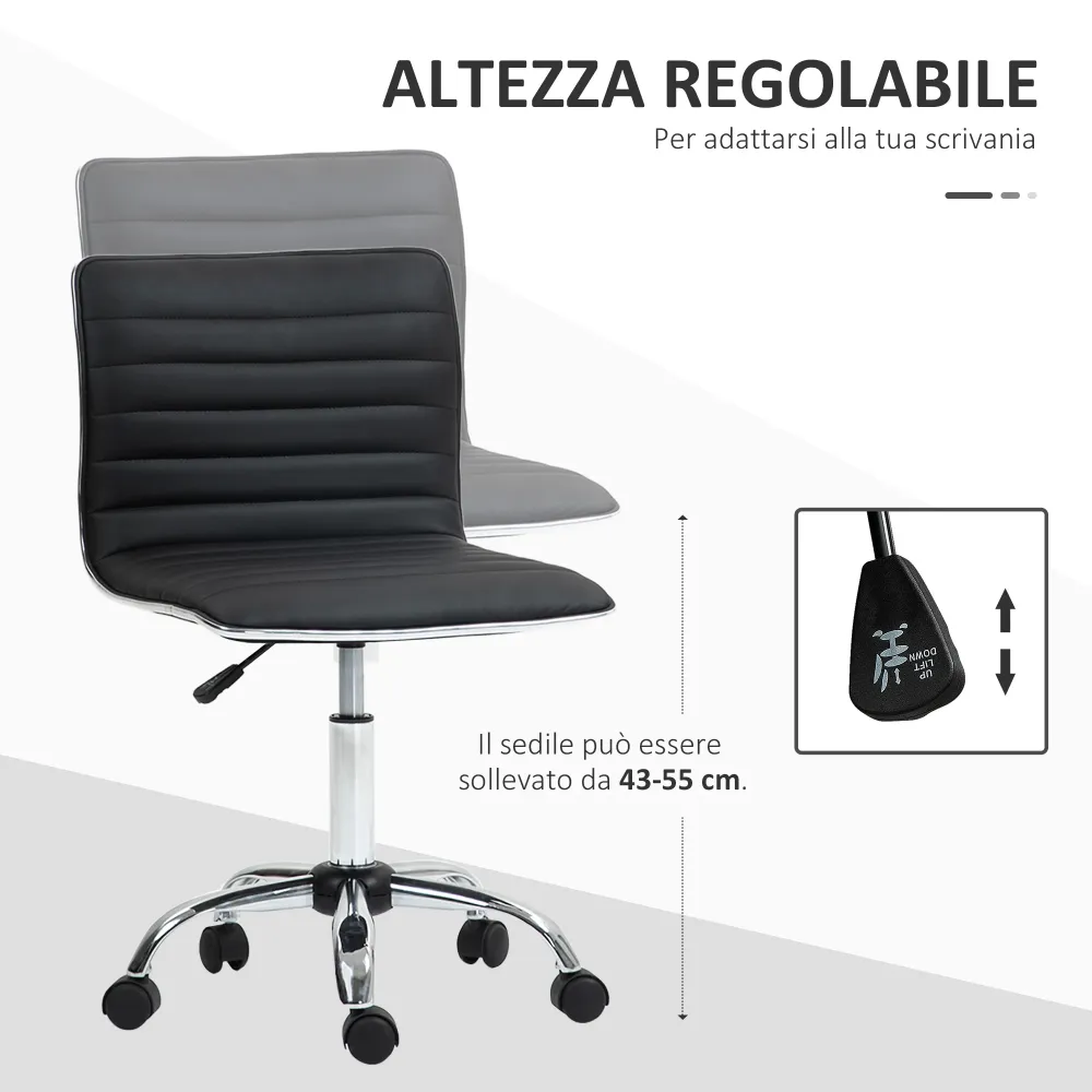 EasyComfort Sedia da Ufficio Ergonomica Pelle PU con Altezza Regolabile, Seduta Girevole e Ruote, Nero