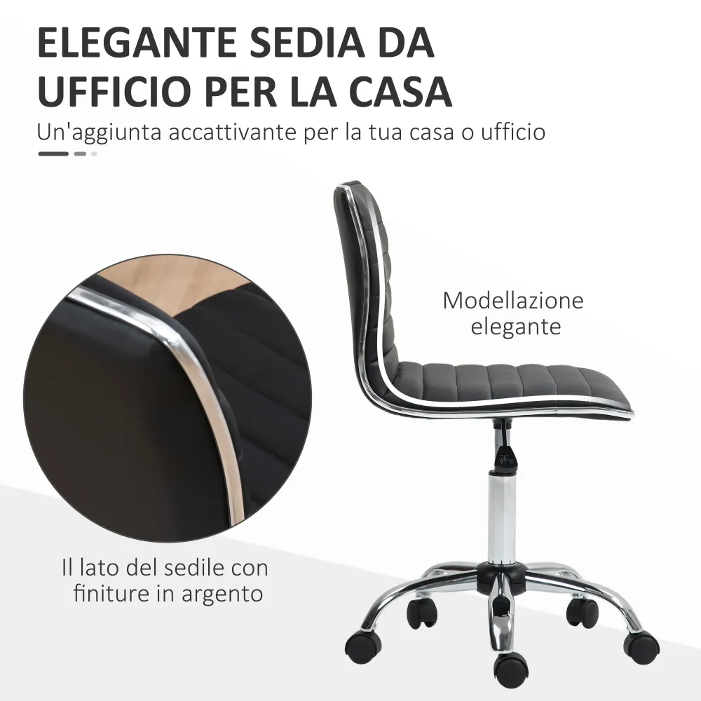 EasyComfort Sedia da Ufficio Ergonomica Pelle PU con Altezza Regolabile, Seduta Girevole e Ruote, Nero