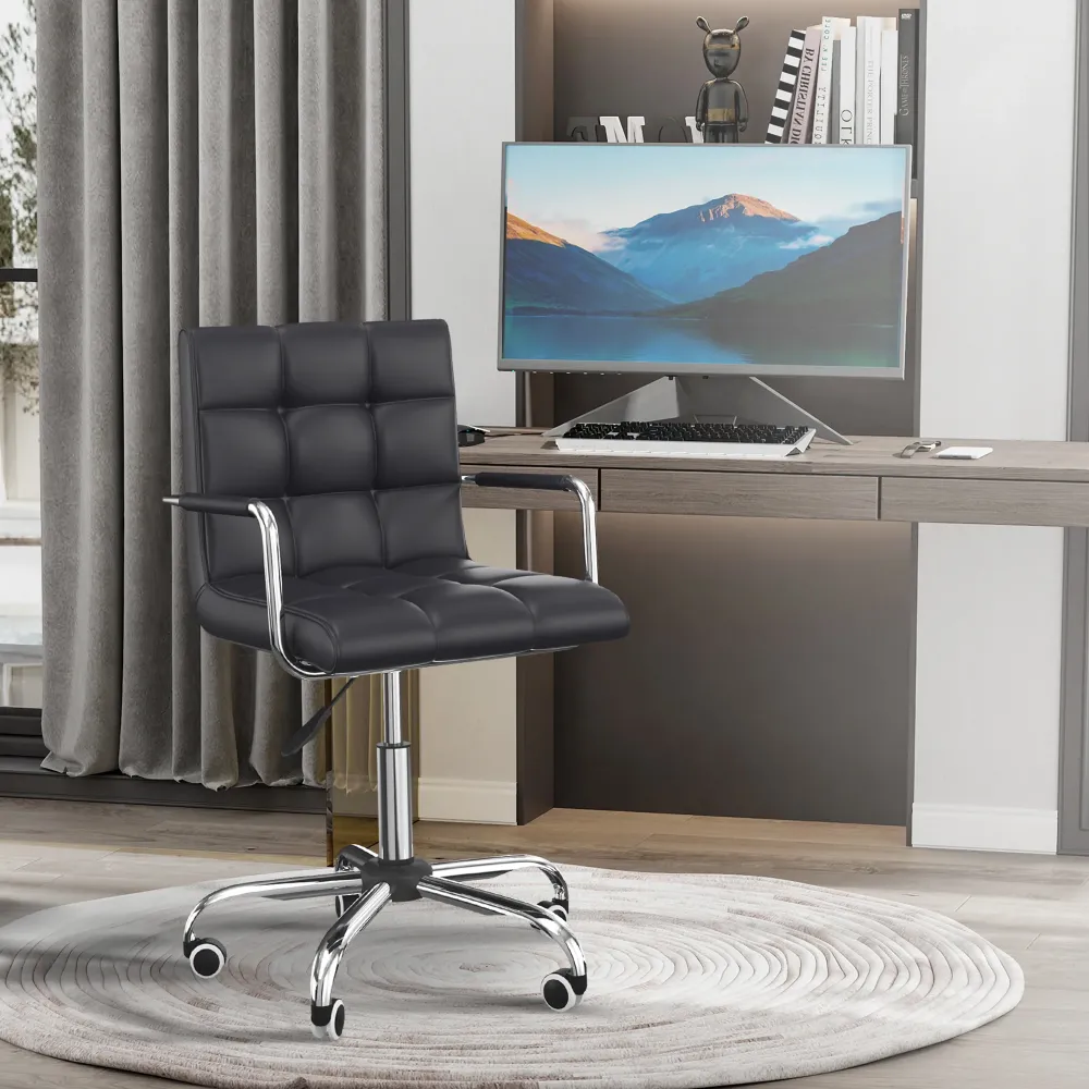 Easycomfort Sedia da Ufficio Ergonomica pelle PU Nero, Sedia da Studio con 5 Ruote Girevoli, Imbottitura e Altezza Regolab...