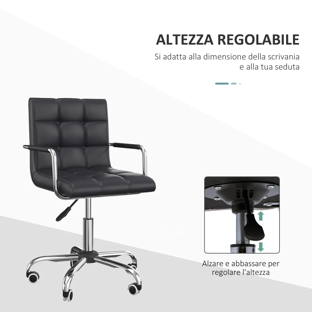 Easycomfort Sedia da Ufficio Ergonomica pelle PU Nero, Sedia da Studio con 5 Ruote Girevoli, Imbottitura e Altezza Regolab...