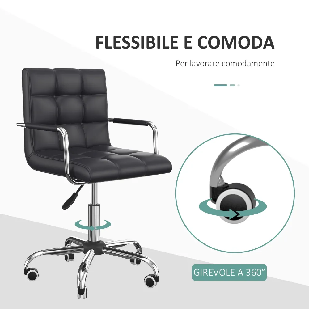 Easycomfort Sedia da Ufficio Ergonomica pelle PU Nero, Sedia da Studio con 5 Ruote Girevoli, Imbottitura e Altezza Regolab...