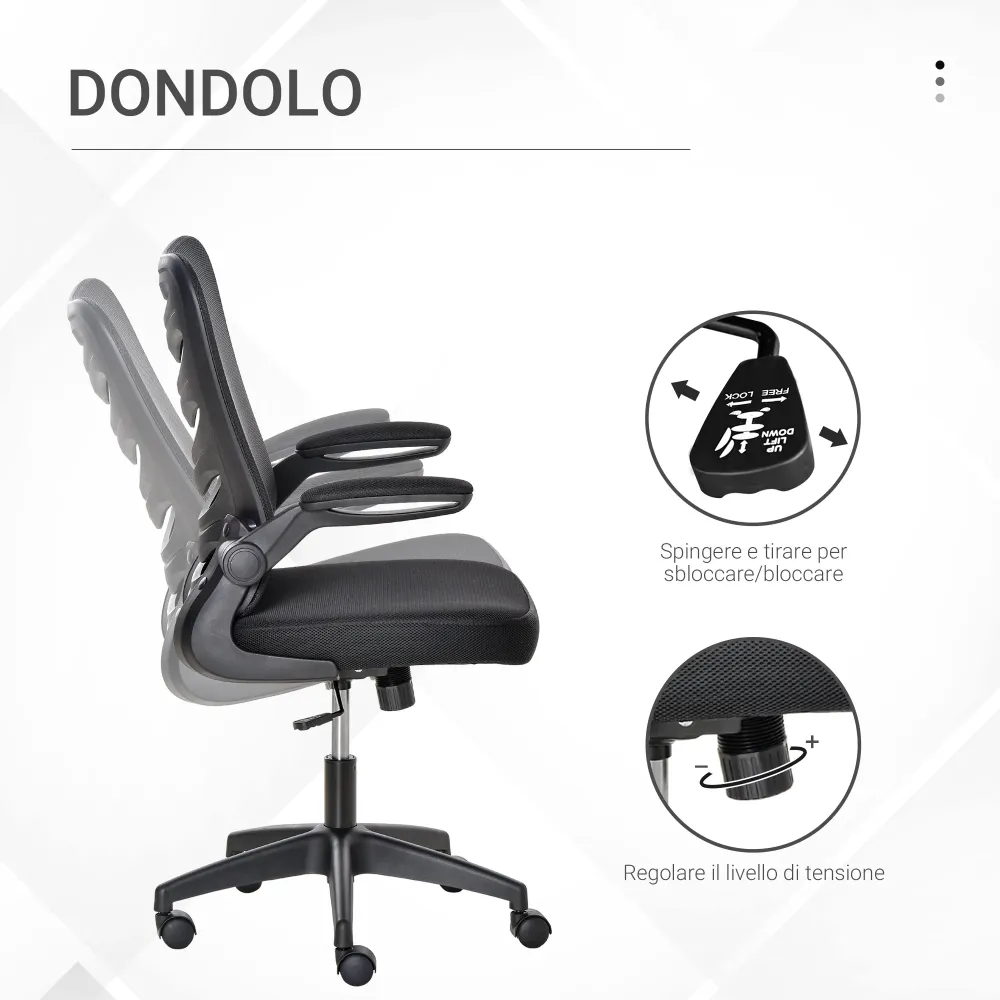 EASYCOMFORT Sedia da Ufficio Ergonomica, Poltrona Girevole, Altezza Regolabile e Braccioli Sollevabili, 58.5x58x94.5-103.5...