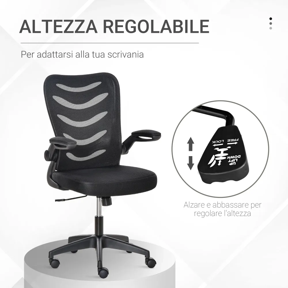 EASYCOMFORT Sedia da Ufficio Ergonomica, Poltrona Girevole, Altezza Regolabile e Braccioli Sollevabili, 58.5x58x94.5-103.5...